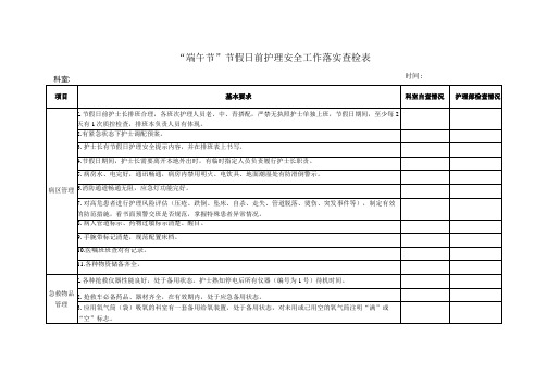 “端午节”节假日前护理安全工作落实查检表1-2-6