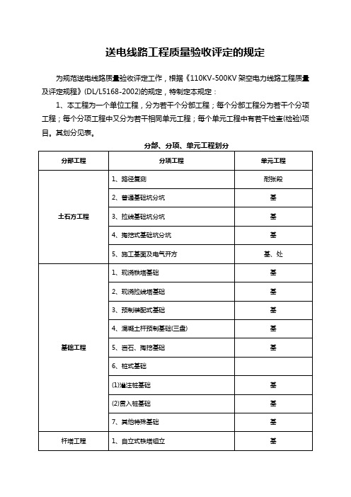 线路质量验收评定的规定