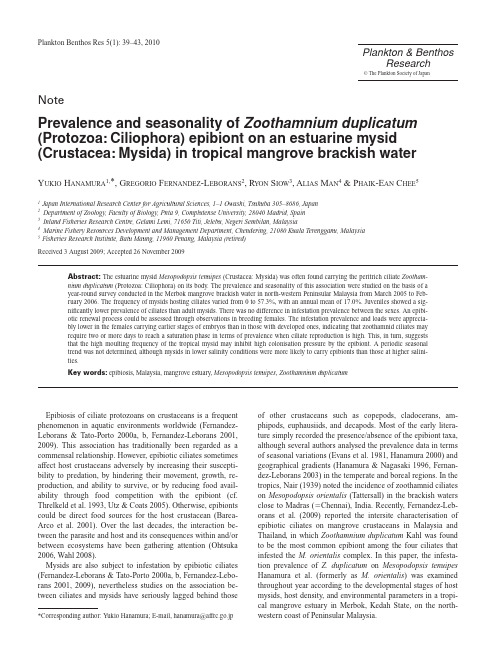 Prevalence and seasonality of Zoothamnium duplicatum epibiont on an estuarine mysid