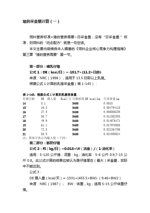 猪的采食量计算（一）