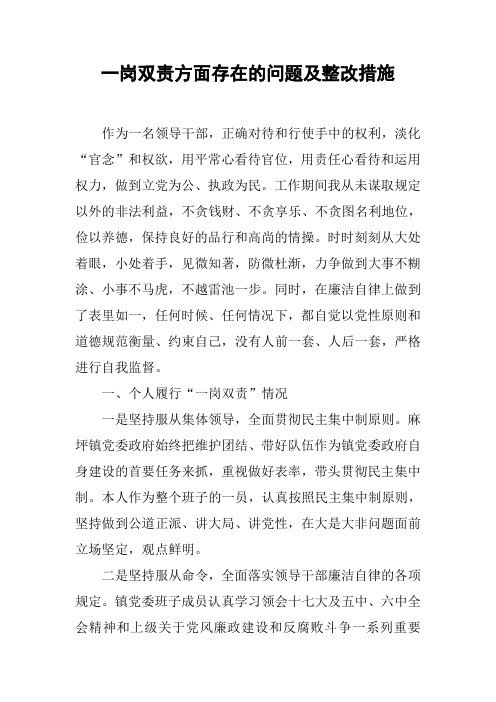 一岗双责方面存在的问题及整改措施