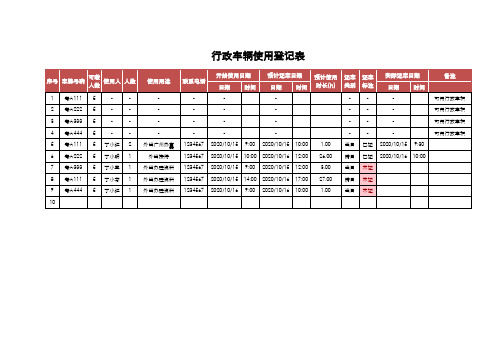 行政车辆使用登记表