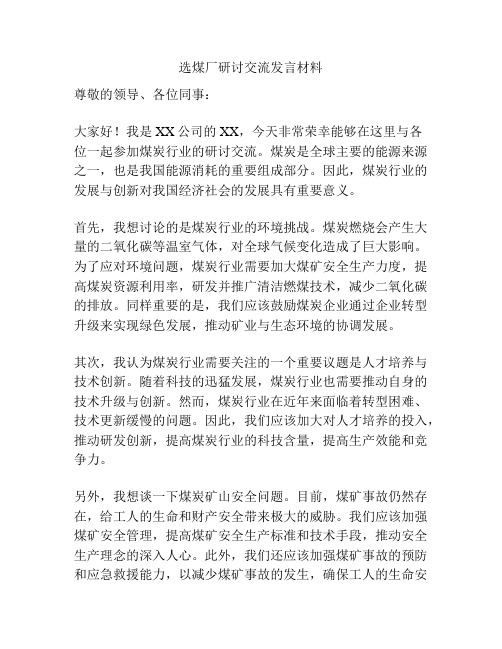 选煤厂研讨交流发言材料