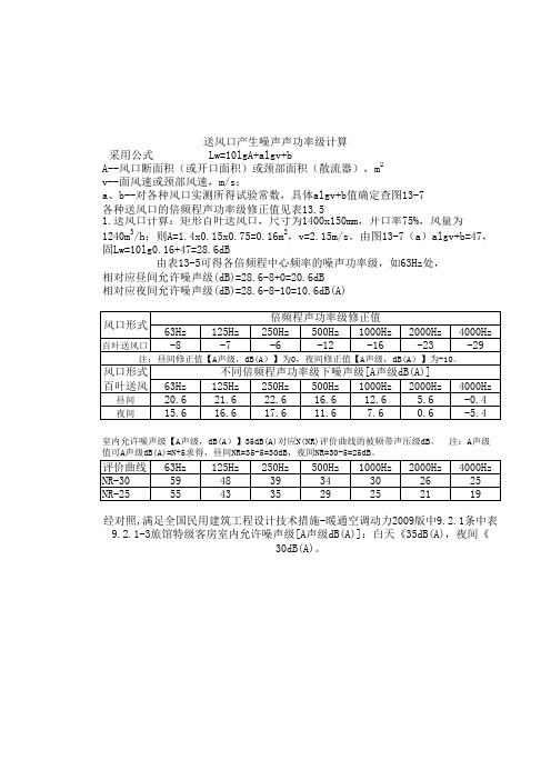 风口噪声声功率级计算表