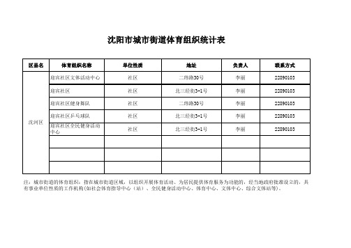 城市街道体育组织统计表-朱剪炉街道