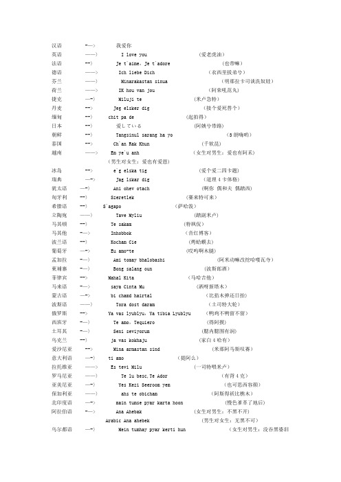 世界各种语言的“我爱你”大全【范本模板】