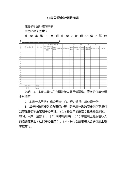 住房公积金补缴明细表