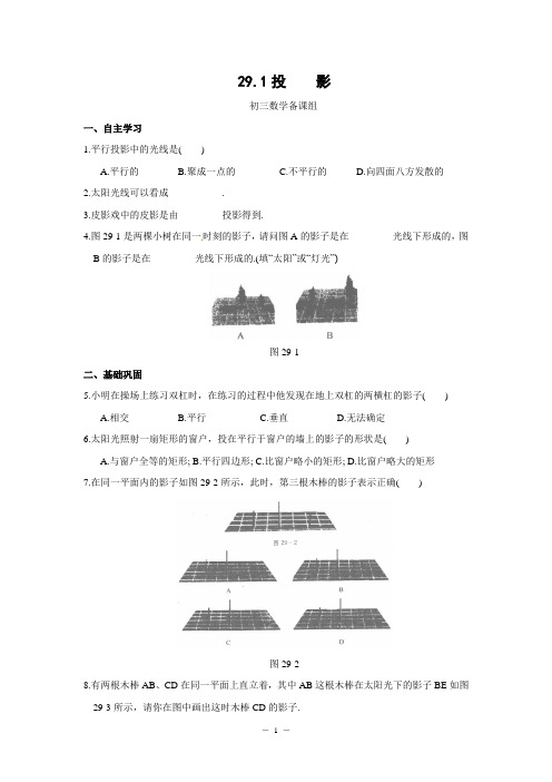 九年级数学下第二十九章29.1投影同步作业(含答案)