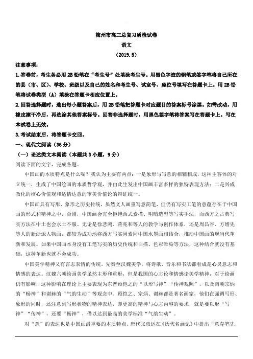 广东省梅州市2019届高三5月总复习质检语文试题 含解析