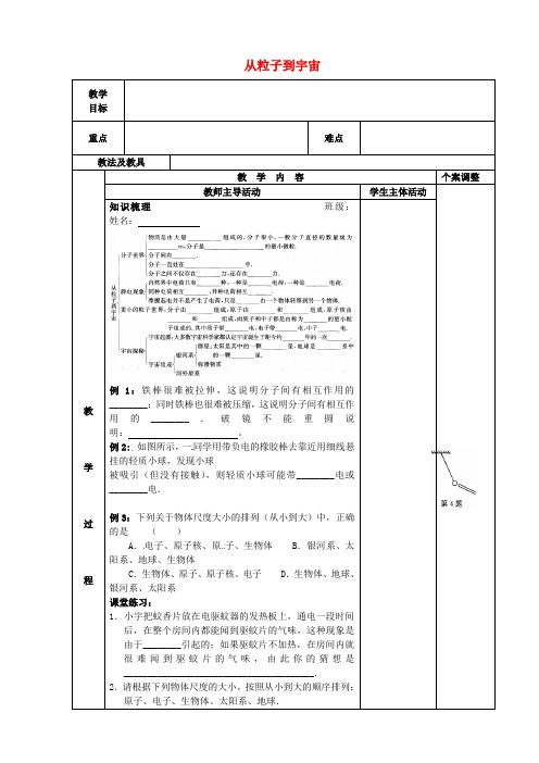 八年级物理下册第7章从粒子到宇宙复习教案2苏科版