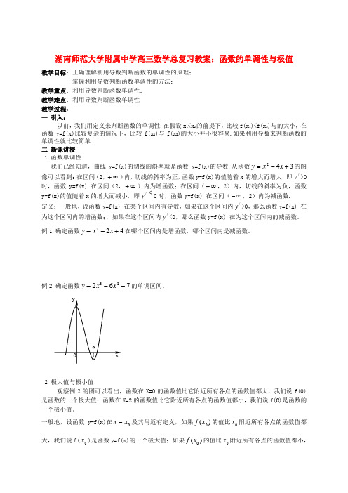 湖南省师范大学附属中学高三数学总复习 函数的单调性与极值教案