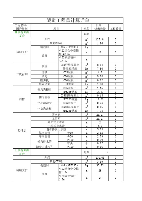 二项目部隧道工程量计算表(1)