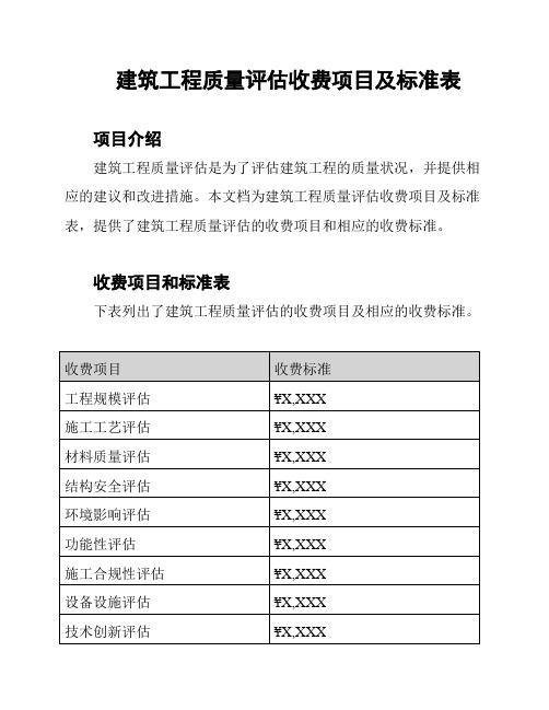 建筑工程质量评估收费项目及标准表