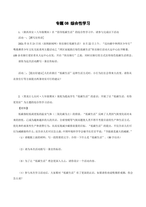 中考人教版八年级语文下册专题8综合性学习(原卷版)