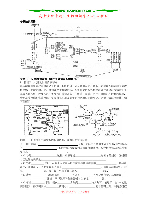 高考生物专题二生物的新陈代谢 人教版