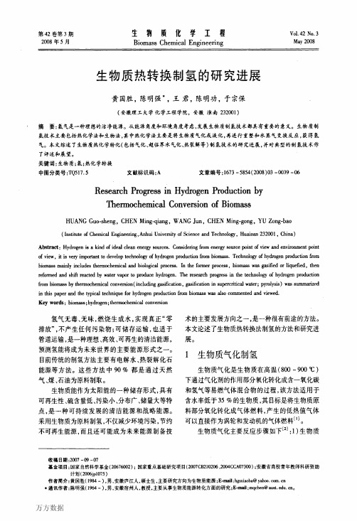 生物质热转换制氢的研究进展