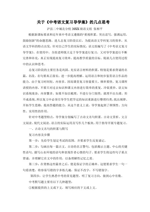 《中考语文复习导学案》的总结与反思