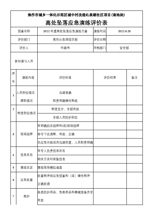 高处坠落应急演练评价表