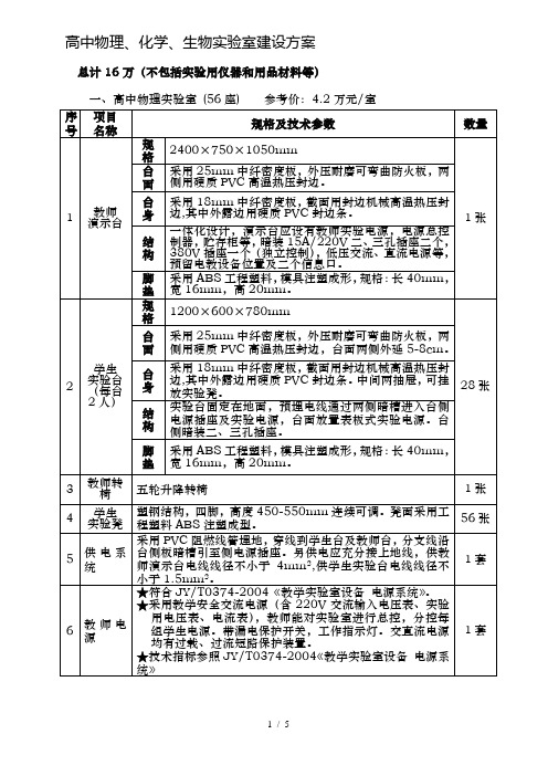 高中物理化学生物实验室建设方案