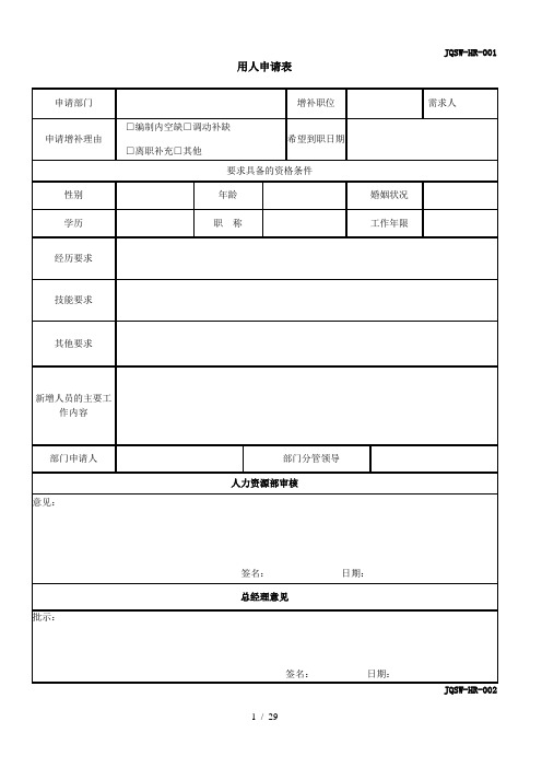 人力资源部常用表格