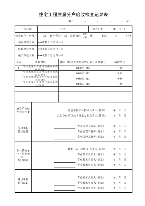 住宅工程质量分户验收检查记录表(北京资料范例)