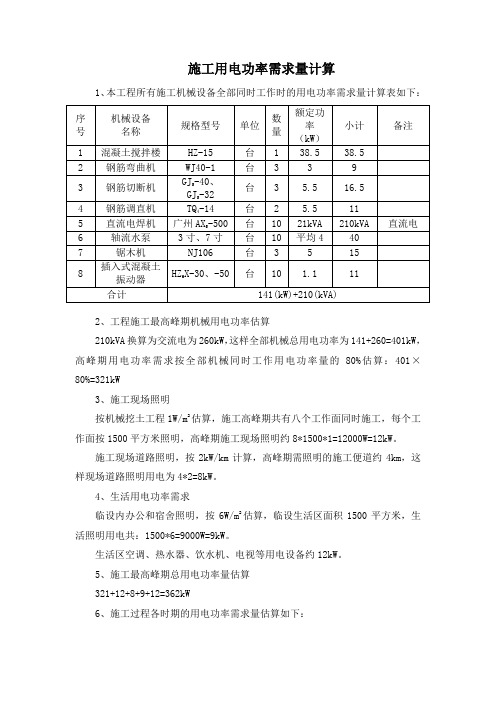 施工用电功率需求量计算