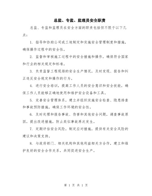 总监、专监、监理员安全职责