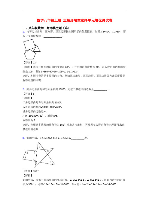 数学八年级上册 三角形填空选择单元培优测试卷