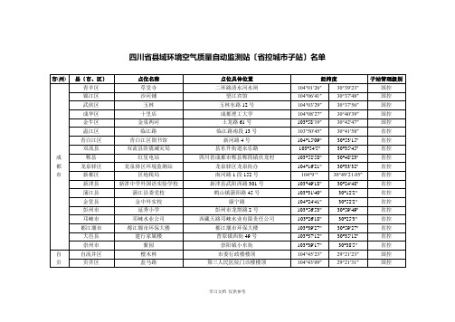 四川省县域环境空气质量自动监测站具体位置