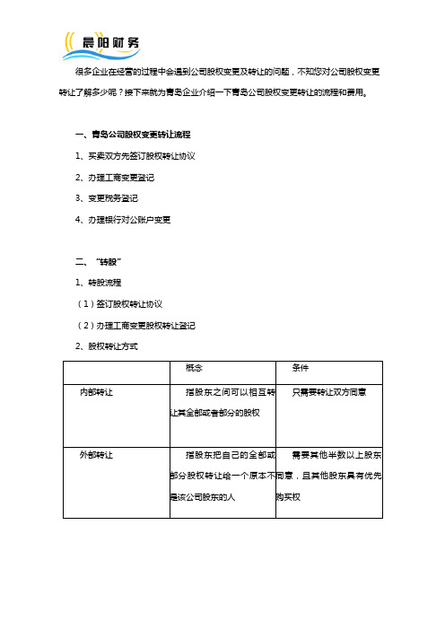 青岛公司股权变更转让流程及费用