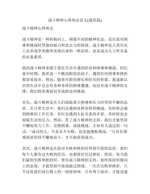 战斗精神心得体会范文(通用篇)