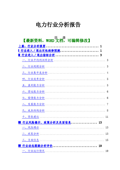 电力行业市场分析调研报告