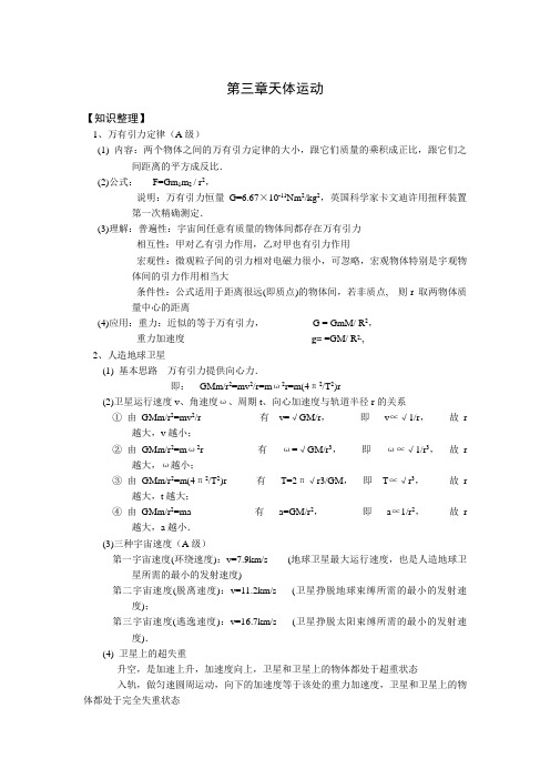 文科物理学业水平测试必修2第三章天体运动