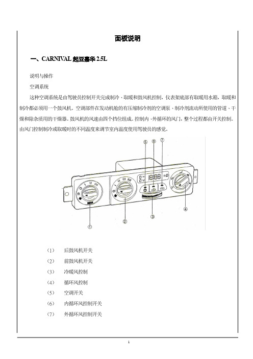 CARNIVAL起亚嘉华2.5L面板说明