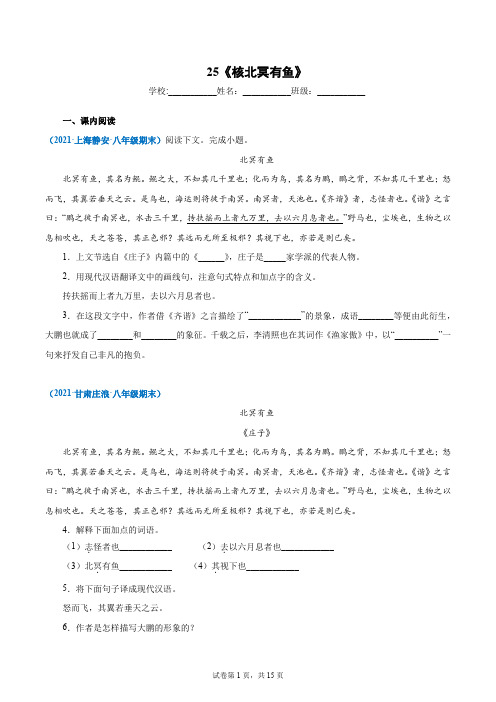 25《北冥有鱼》(原卷版)2022中考语文文言文阅读精选真题汇编