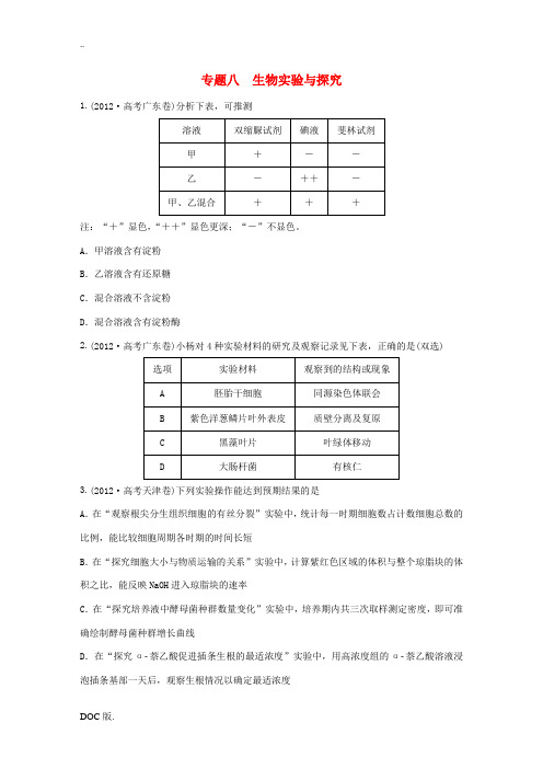 2014届高考生物总复习 专题八 生物实验与探究 新人教版 