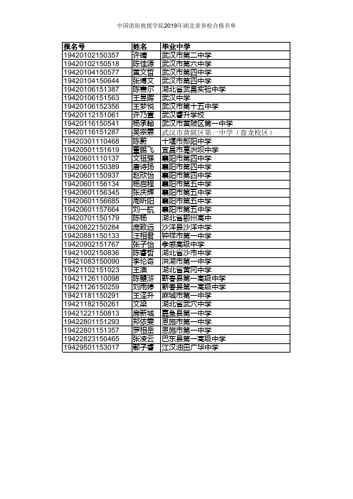 中国消防救援学院2019年湖北省参检合格名单