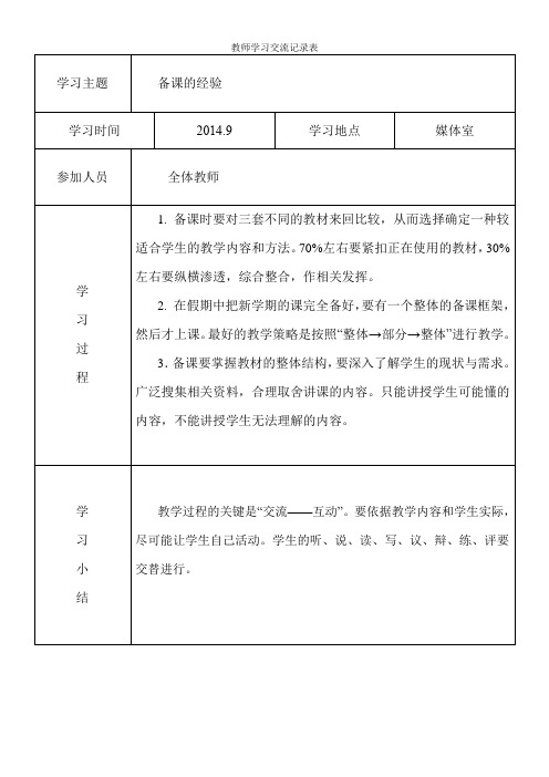 9教师学习交流记录表