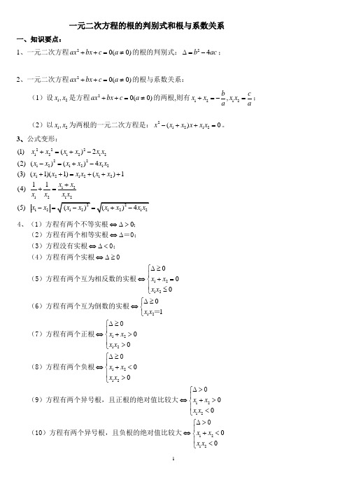 一元二次方程的根的判别式和根与系数关系复习