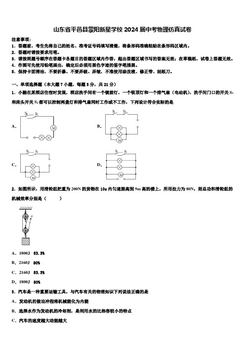 山东省平邑县蒙阳新星学校2024届中考物理仿真试卷含解析