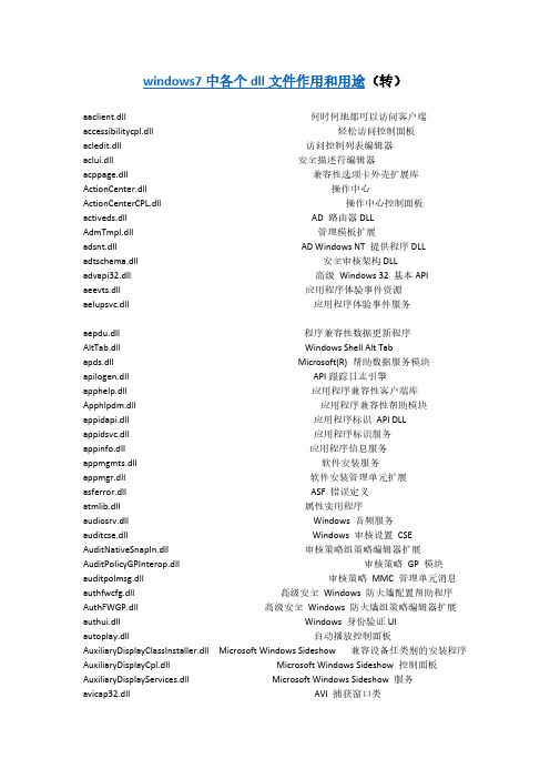 【VIP专享】windows7中各个dll文件作用和用途