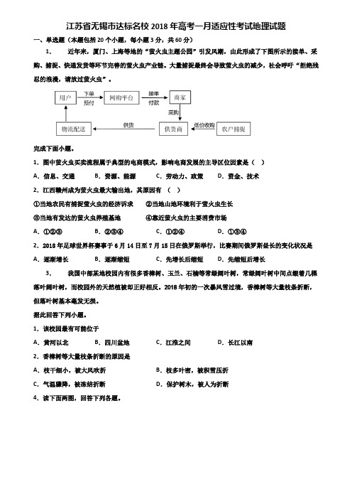 江苏省无锡市达标名校2018年高考一月适应性考试地理试题含解析