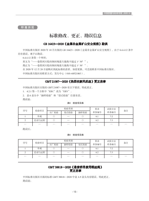 标准修改、更正、勘误信息