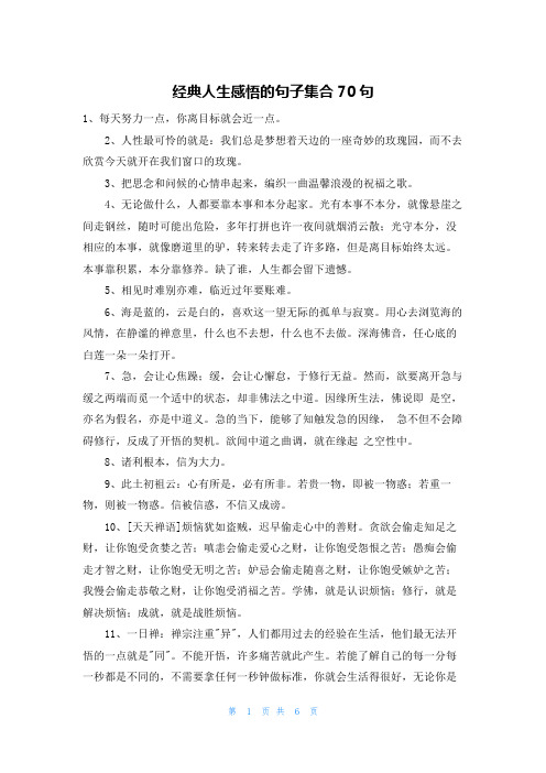 经典人生感悟的句子集合70句