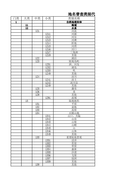 地名普查类别代码表