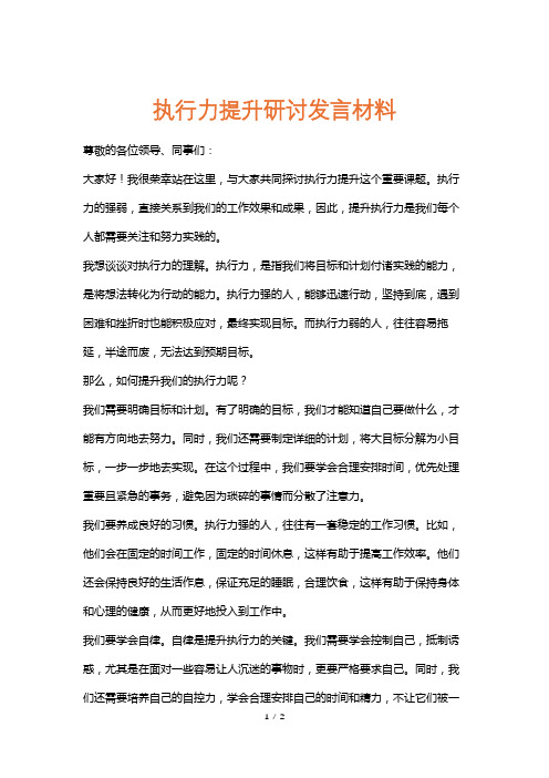 执行力提升研讨发言材料