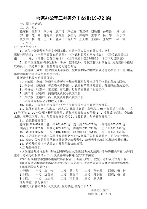 2019级学业水平会考考务人员分工