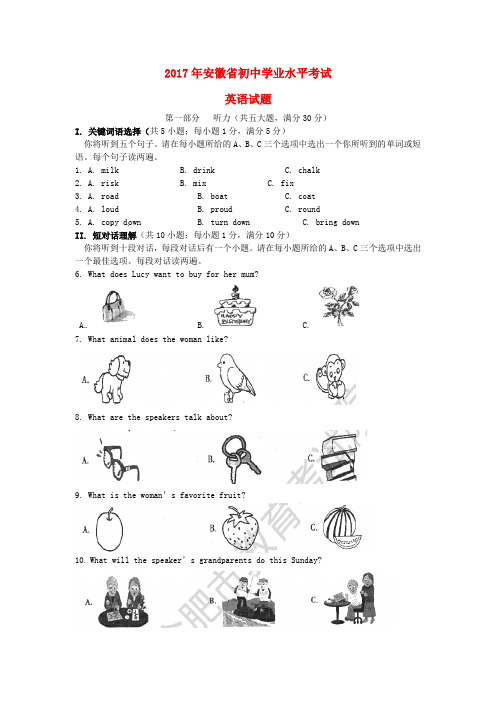 安徽省2017年中考英语真题试题(含答案)