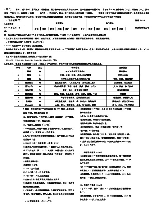 心理咨询师二级量表知识汇总