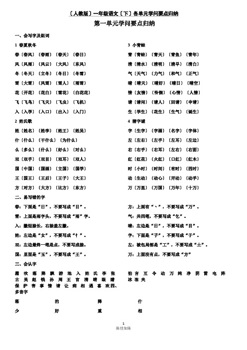 人教版一年级下册语文知识点归纳